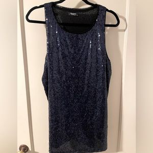 Navy blue Zeagoo sequin covered tank top with black underlay in size XL
